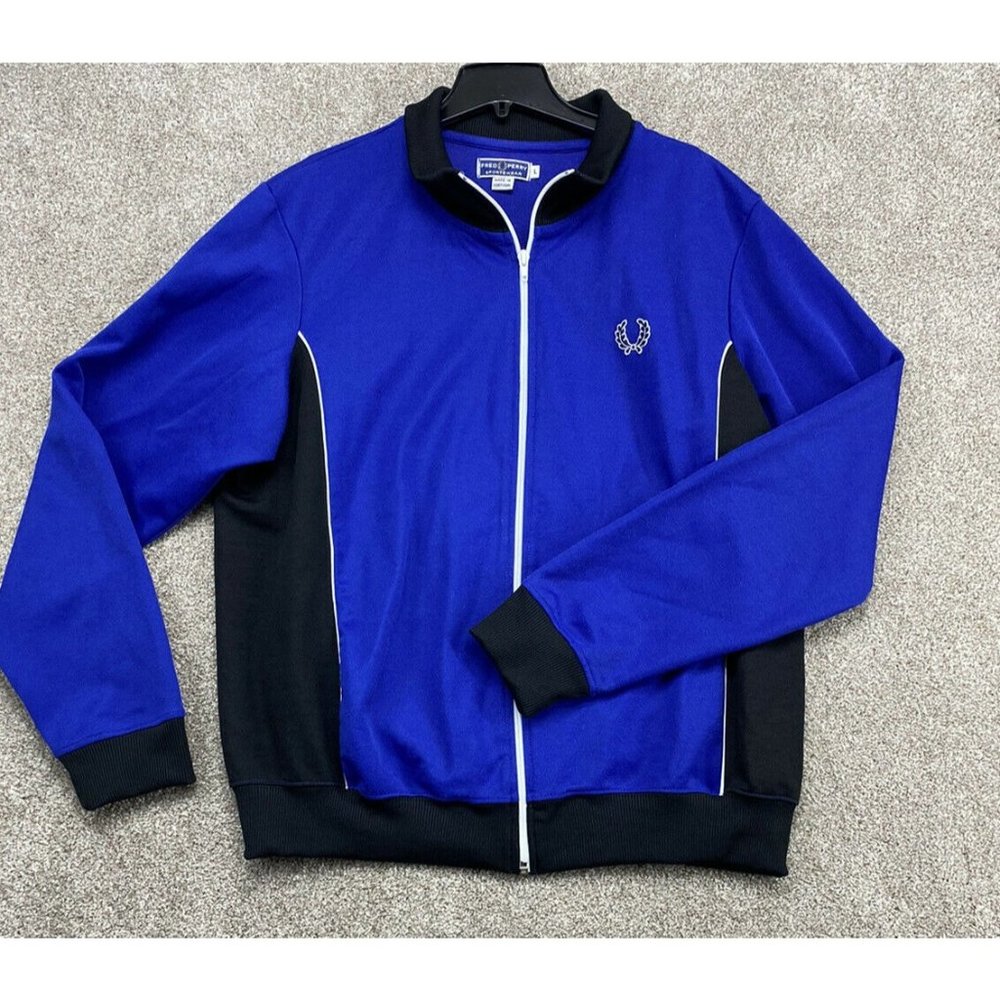 Fred Perry Track Jacket Large Mens Regular Size Long Sleeve Full Zip Blue